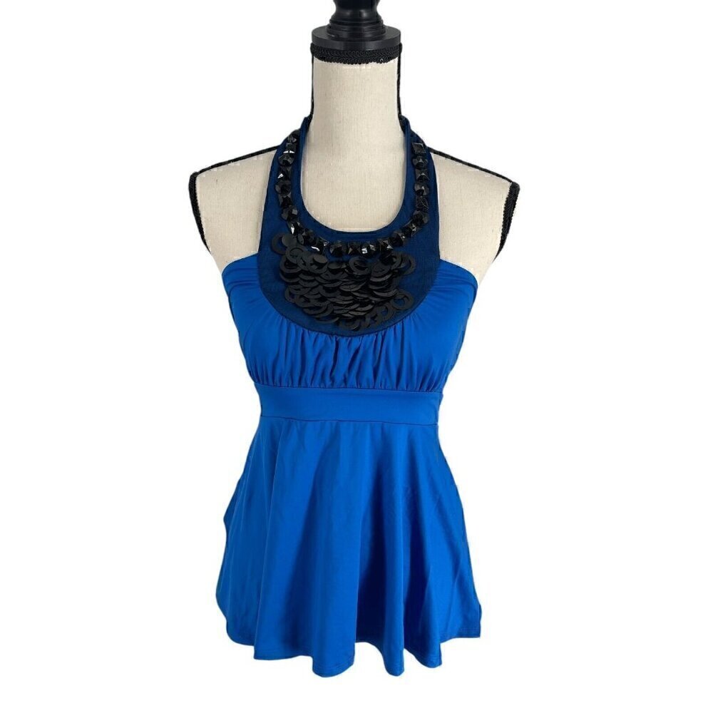 VTG Y2K Baby Phat Halter Top Blue Women Small 90's Beaded streetwear - flaw